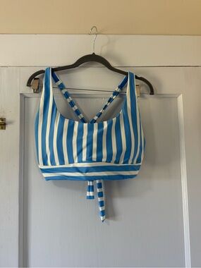 Blue and White Striped Tank Bikini Top